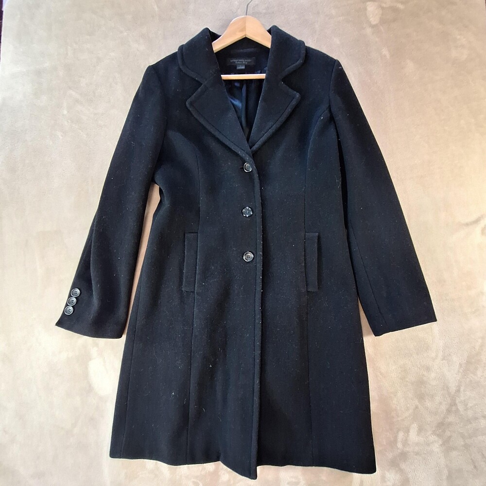 Express Design Studio Coat Womens Large Black Cashmere Blend Long Overcoat Lined